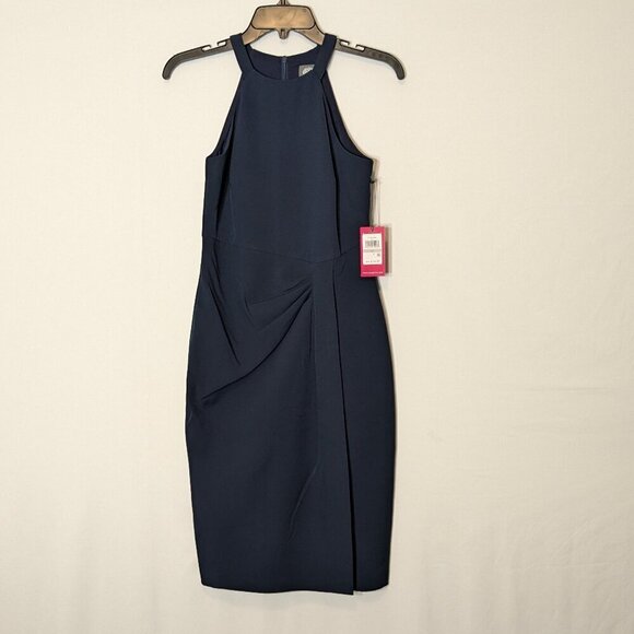 VINCE CAMUTO Navy Blue Knee Length Halter Formal Evening Dress; Size 0 - Picture 1 of 7